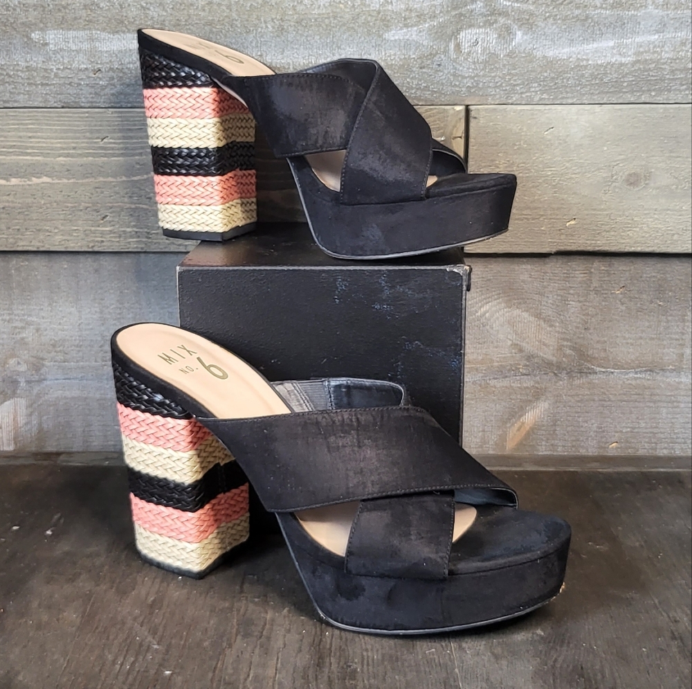 Mix No.6 Loghan Tri-Color Woven Heel Platform Sandal